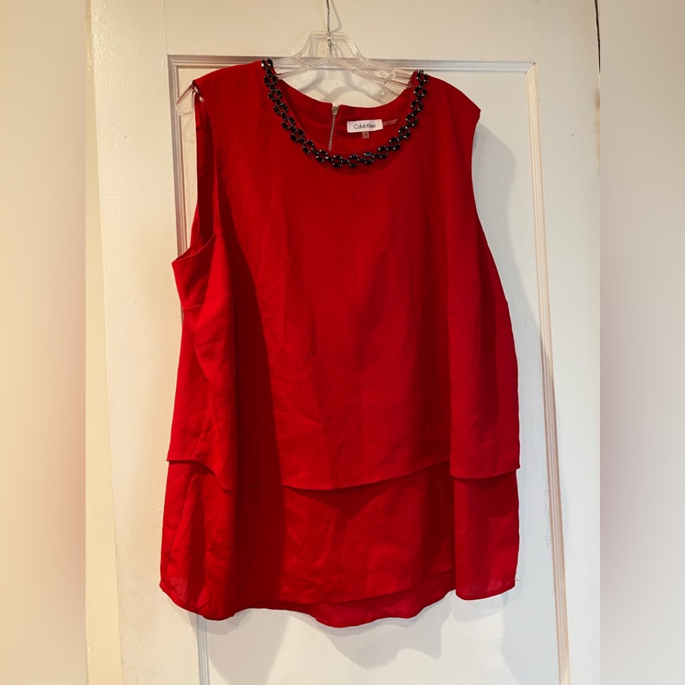 Calvin Klein bold red sleeveless top. Like new! Size 2X